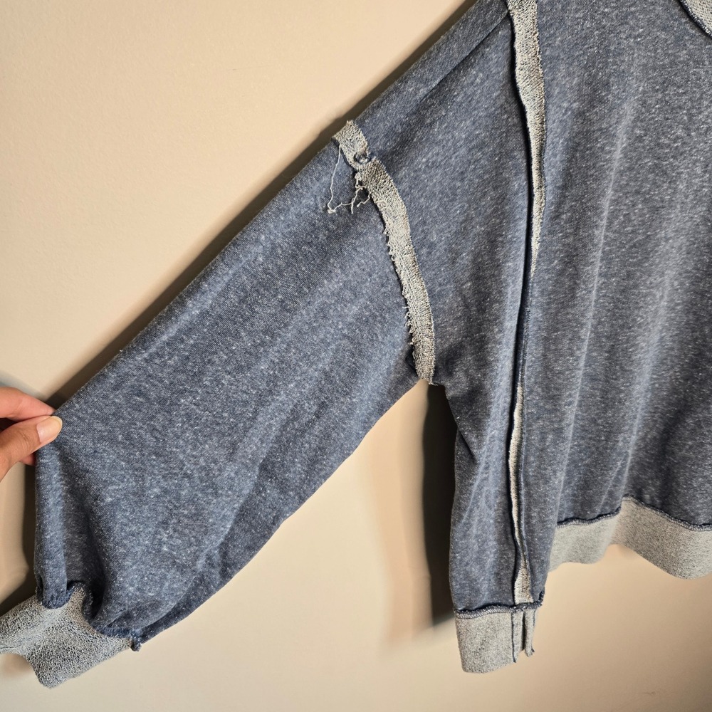 Zenana Blue Heathered Exposed Seam Sweatshirt oversized Plus Size 1X 2X - Picture 4 of 8